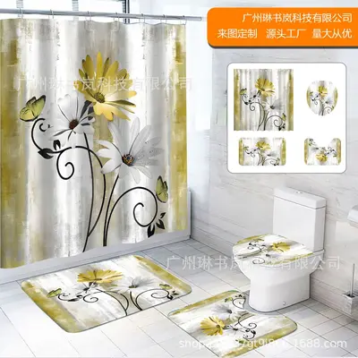 Plant Print Polyester Shower Curtain, Waterproof and Mildew Resistant - 10