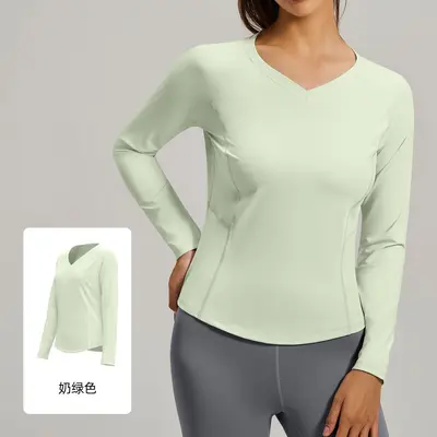 Women's Slim-Fit Long-Sleeve Yoga Top, Breathable Mesh - 10