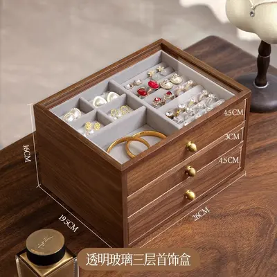 薇爱旋转化妆纳盒桌面高级感大容量梳妆台香水护肤品实木质收纳盒 - 13
