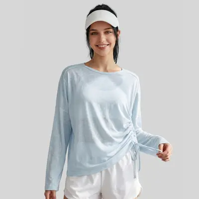 Women's Side-Drawstring Long-Sleeve Yoga Top - 10