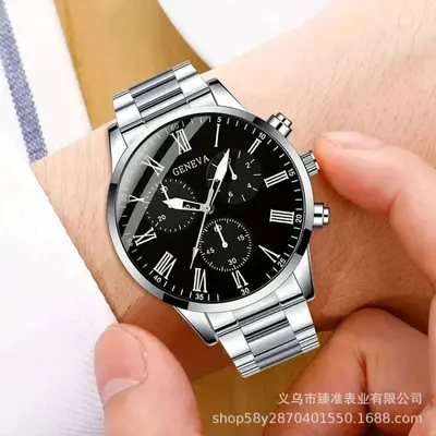 Herrenuhr Quarz großes Zifferblatt Stahlband Business-Uhr