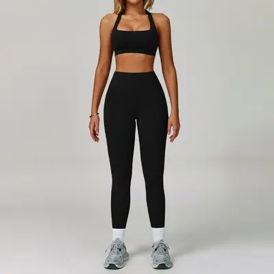 Backless Halter Neck Yoga Set for Women, Tight-Fitting, Quick-Dry, Model 3091 - 12