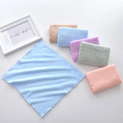 Plain coral velvet square towel manufacturer wholesale soft and absorbent kindergarten small towel home children hand towel fabric - 10