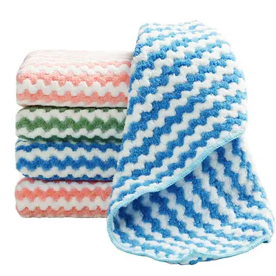 Coral Fleece Wave Pattern Cleaning Cloth, Absorbent Dishcloth, Thickened - 6