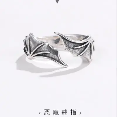 Chiba original design 999 Thai silver ring devil wings men's ring Thai silver retro niche personalized ring gift