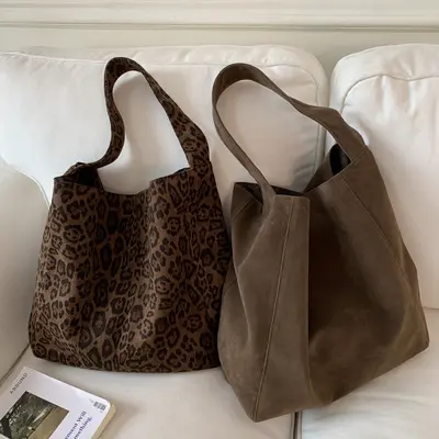 Women's Autumn Woollen Fabric Tote Bag with Single Shoulder Strap