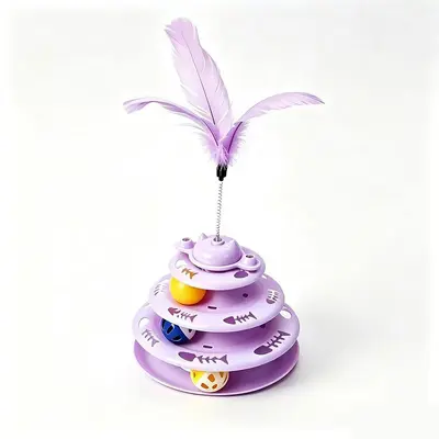 Interactive Cat Toy Turntable with Feather Teaser and Track Ball - 9