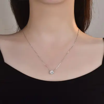Moissanite elmas S925 gümüş demir zincir kolye - 5