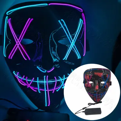 LED Light-Up Cold Light Halloween Mask, Black V-Shaped Ghost Dance Mask - 13