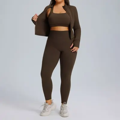 Kadın Hızlı Kuruyan Spor Takımı, Yüksek Esnek, Büyük Beden, Üçlü Set - 10