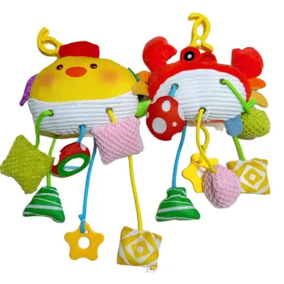 Plush Crab Drawstring Pull-Along Baby Stroller Rattle Toy - 6