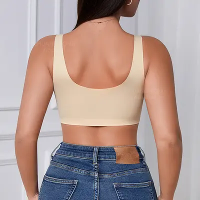 Sınır ötesi U yaka arkası açık hafif spor iç giyim kadın göğüs pedli dikişsiz yoga atlet iç giyim teljsiz dikişsiz sütyen