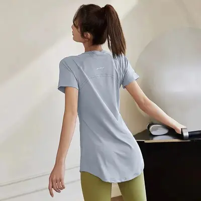 瑜伽服夏季女短袖中长款遮臀宽松显瘦跑步健身T恤运动上衣女