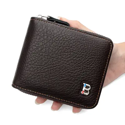 Men's Short Zipper Wallet with Multiple Card Slots and Coin Pocket - 5