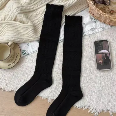 Women's Thick Wool Knee-High Socks for Winter - 7