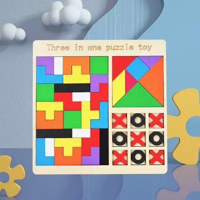 Wooden Educational Puzzle for Kids, Geometric Shapes, Numbers and Letters - 8