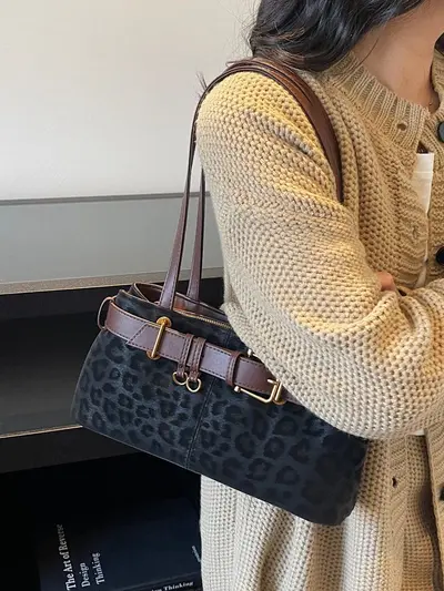 Korean-Style Retro Leopard Print Large-Capacity Underarm Bag, Women's Single-Shoulder Hand