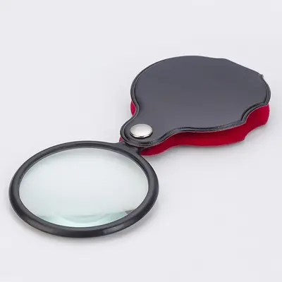 60mm Folding Magnifier, 10x Glass Lens, Leather Case