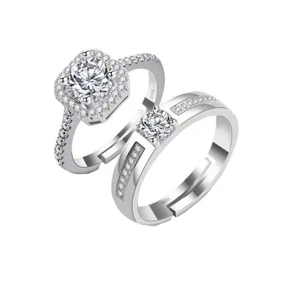 Trauringe für Paare, simulierter Diamant, Silberdesign - 5