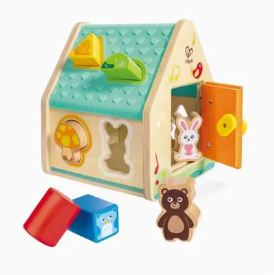 Hape animal shape sorting house with geometric matching spinner