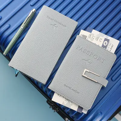 RFID Multi-Slot PU Leather Passport Holder with Luggage Tag Set