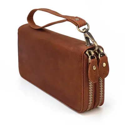 Crazy Horse Genuine Leather Men's Long Zip Wallet, Double-Layer - 7