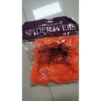 Halloween Spider Web Decoration with Cotton Spiders and Small Plastic Spiders - 11