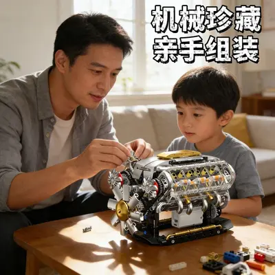 V8 Engine Building Block Toy Set, Desktop Model Ornament - 2