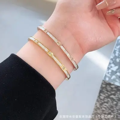 Perlmutt-Bambus-Armband, Titan-Stahl - 4
