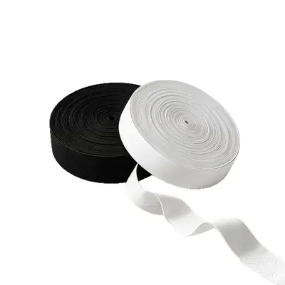 Siyah Beyaz Tığ İşi Kenarlı Elastik Şerit, Kalın Polyester Düz Dokuma - 6