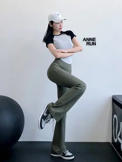 Damen-Yogahose, hoch tailliert, Po-Lift, weites Bein - 9