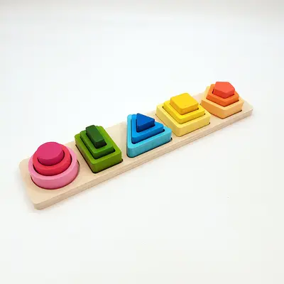 Wooden Educational Geometric Shape Matching Toy, Four and Five Post Sets - 12