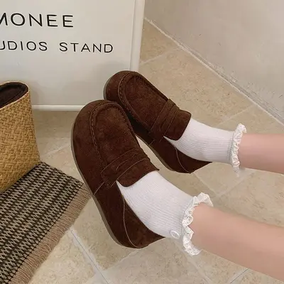 Women's Retro Loafers with Inner Heel Lift, Soft Sole, Flat Bean Shoes