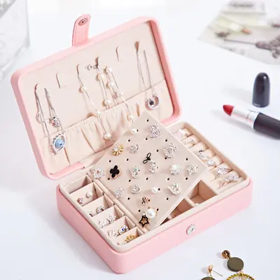 Portable PU Simple Jewelry Box Earring Ring Jewelry Storage Box Multifunctional Jewelry Organizer Wholesale