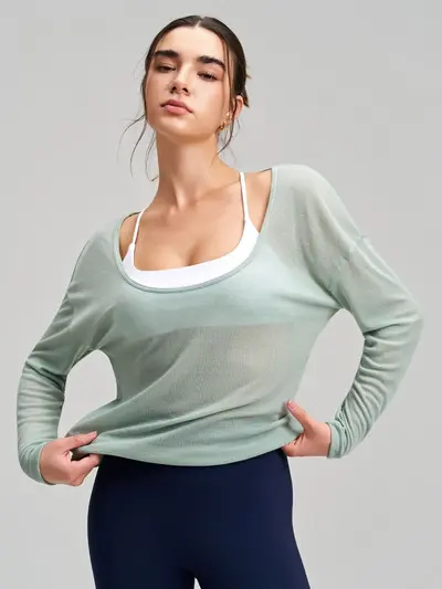 Women's Loose Thin Outer Yoga Top, Breathable Quick-Dry Long Sleeve Cover-Up - 5