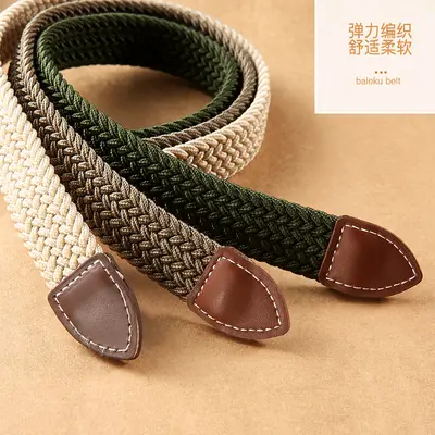 Solid Color Women's Canvas Belt, Thin Elastic Stretch Waistband