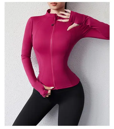 Women's Yoga Top with Zipper, Long Sleeve Stand Collar Jacket, Slim Fit for Running - 6