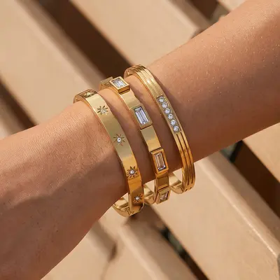 Titanstahl-Armband mit Sechsstern-Verschluss, 18k vergoldet - 4