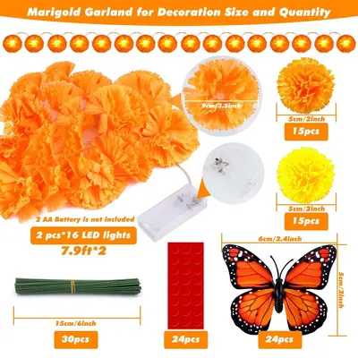 LED Marigold Flower Garland, Day of the Dead Decoration - 3
