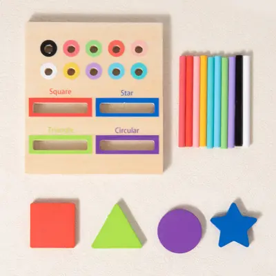 Cross-border wooden children's color sorting 2-in-1 shape cognitive matching kindergarten Montessori teaching aids wooden toys - 4