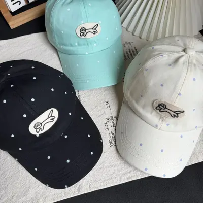 2026 New Korean Style Polka Dot Cat Baseball Cap Unisex Cute Versatile Face-Flattering Small Embroidery Duck Bill Hat Trendy
