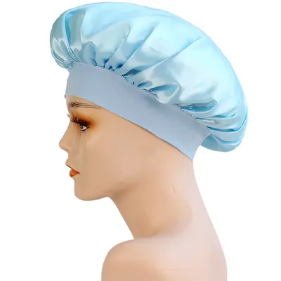 Women's Satin Chemo Sleep Cap, Wide-Brim Stretch Knit Hat - 11
