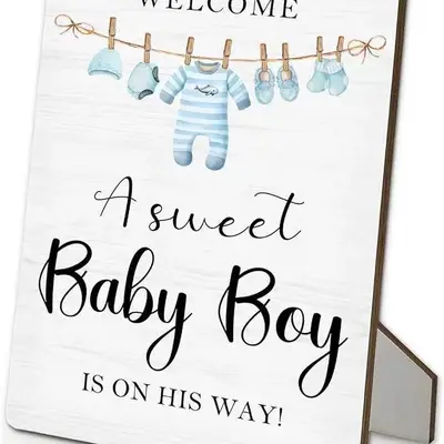Holz-Fotorahmen Baby-Dusche Taufe Party-Spiele Schild-Set Dekorative Geschlechtsoffenbarung Party-Deko Holzschild