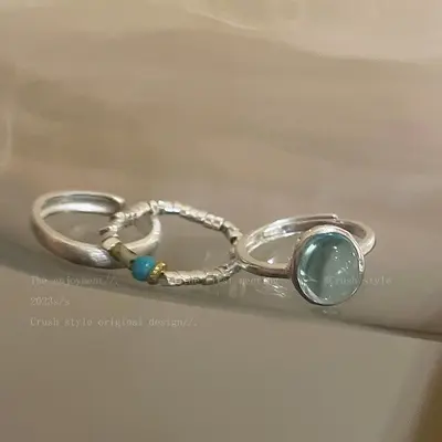 Natural stone and silver open ring, minimalist style - 10