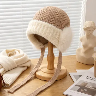 Thick Plush Knit Beanie for Women, Windproof with Ear Protection - 9