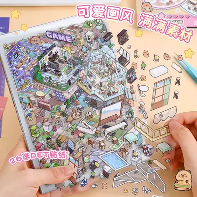 Cute 3D cartoon sticker collection miniature scene decorative toy