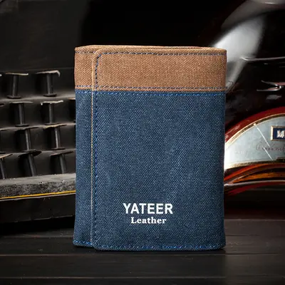 Men's Short Tri-Fold Canvas Wallet with Card Slots