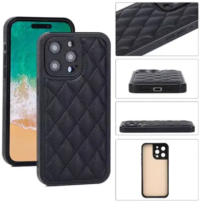 Diamond Quilted Leather Hard Case for iPhone 16 Pro Max, 15, 14 and 13, Women's