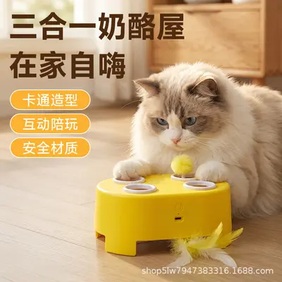 Cross-border Pet Cheese House Electric Whack-a-Mole Cat Toy Self-Play Boredom Relief Cat Teaser Feather Wand Pet Toy