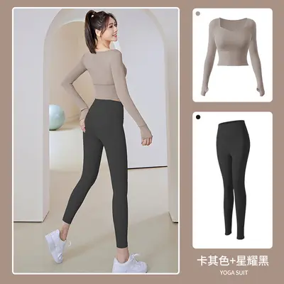 Damen-Yoga-Set, Langarm-Leggings, Lauftraining - 7